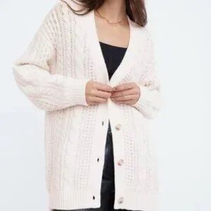 Babaton Cheshire cream cable knit button front cardigan size extra small